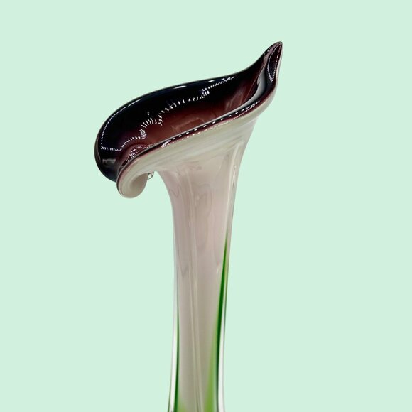 MURANO STYLE ART GLASS JACK IN THE PULPIT CALLA LILY GREEN & PURPLE VASE 15.75" - Picture 2 of 9